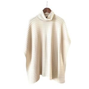 BCBGMaxAzria Cream Turtleneck Poncho Sweater, Women's OS, Lagenlook Minimalist